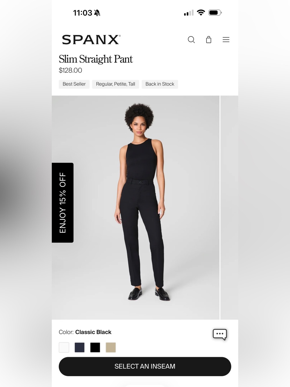 Spanx SPANXsupersmooth™ Stretch Twill
Slim Straight Pant | Classic Black